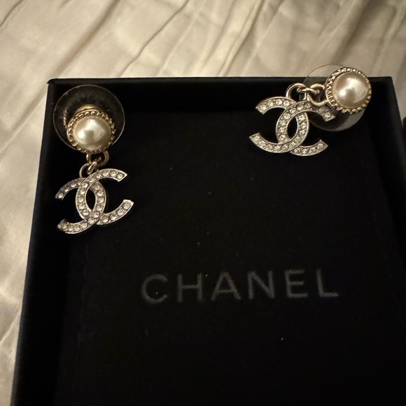 Authentic Chanel Gold and Silver Logo Earrings - Picture 5 of 6